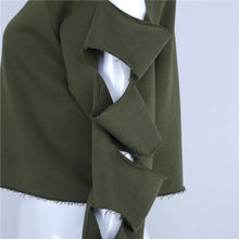 Fall Cut Out Cropped Sweatshirt Women Hoodies O Neck Sleeve Cut Tracksuit Tops Army Green Sport Jogging Femme