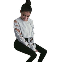 Fall Cut Out Cropped Sweatshirt Women Hoodies O Neck Sleeve Cut Tracksuit Tops Army Green Sport Jogging Femme