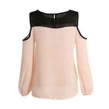 fall-women-chiffon-blousecolor-block-cold-shoulder-long-sleeve-casual-loose-shirt-top-femme-pink-roupas-feminina BBL