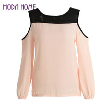 fall-women-chiffon-blousecolor-block-cold-shoulder-long-sleeve-casual-loose-shirt-top-femme-pink-roupas-feminina BBL