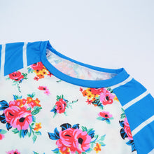 fall-fashion-women-shirt-casual-printed-t-shirt-floral-stripe-sleeve-curved-hem-top-pink-blue-undershirts-camisas-femininas BBL