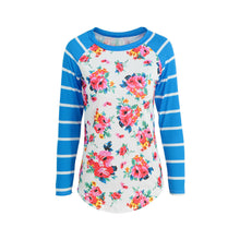 fall-fashion-women-shirt-casual-printed-t-shirt-floral-stripe-sleeve-curved-hem-top-pink-blue-undershirts-camisas-femininas BBL
