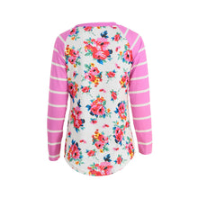 fall-fashion-women-shirt-casual-printed-t-shirt-floral-stripe-sleeve-curved-hem-top-pink-blue-undershirts-camisas-femininas BBL