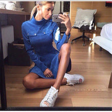 Fa Dress Vestidos Women Empire Sexy Dress Women Long Sleeve Rive Solid Stand Collar Mini Dress X0339