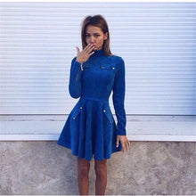 Fa Dress Vestidos Women Empire Sexy Dress Women Long Sleeve Rive Solid Stand Collar Mini Dress X0339