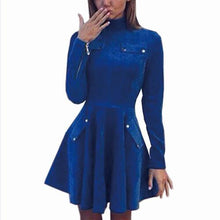 Fa Dress Vestidos Women Empire Sexy Dress Women Long Sleeve Rive Solid Stand Collar Mini Dress X0339