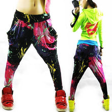 Jazz Harem Women Hip Hop Pants Dance Doodle Loose Neon Patchwork Candy Colors Sweatpants J3163