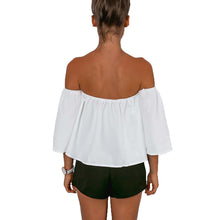 Off Shoulder Top White Blouse Shirt Ruffles Slash Neck Sexy Blouse Women Flare Sleeve Cropped Top For Women