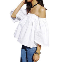 Off Shoulder Top White Blouse Shirt Ruffles Slash Neck Sexy Blouse Women Flare Sleeve Cropped Top For Women