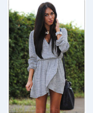 V Neck Long Sleeve Irregular Mini Dress Plus Size Sexy Ladies's Casual Solid Beach Dress Women Clothings LX082