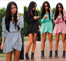 V Neck Long Sleeve Irregular Mini Dress Plus Size Sexy Ladies's Casual Solid Beach Dress Women Clothings LX082