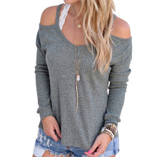 Women Sexy Off Shoulder Long Sleeve Hollow Out Blouse Tops