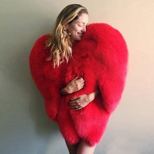 3D Red Love Heart Shaped Cape Faux Fox Fur Coat Thick Warm Celebrity Women Long Hairy Shaggy Jacket Outerwear Top