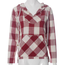 Fashion Shirt Women Long Sleeve Tops Plaid Hooded Sweater Blouse Shirt Pullover Plus Size