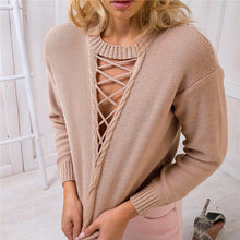 Women Lace Up Knitted Sweaters Casual Solid Pullover Sexy V Neck Pull Sweaters Femme Basic Knitwear GV340