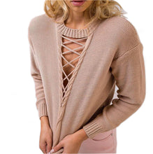 Women Lace Up Knitted Sweaters Casual Solid Pullover Sexy V Neck Pull Sweaters Femme Basic Knitwear GV340