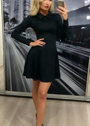 Women A-Line Dress Cute Peter Pan Collar Long Sleeve Dress Sexy Cusual Solid Slim Dress Vestidos Plus Size GV469