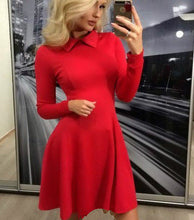 Women A-Line Dress Cute Peter Pan Collar Long Sleeve Dress Sexy Cusual Solid Slim Dress Vestidos Plus Size GV469