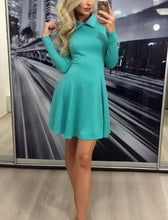 Women A-Line Dress Cute Peter Pan Collar Long Sleeve Dress Sexy Cusual Solid Slim Dress Vestidos Plus Size GV469