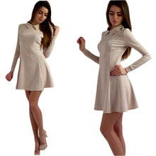 Women A-Line Dress Cute Peter Pan Collar Long Sleeve Dress Sexy Cusual Solid Slim Dress Vestidos Plus Size GV469