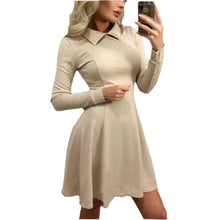Women A-Line Dress Cute Peter Pan Collar Long Sleeve Dress Sexy Cusual Solid Slim Dress Vestidos Plus Size GV469
