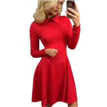 Women A-Line Dress Cute Peter Pan Collar Long Sleeve Dress Sexy Cusual Solid Slim Dress Vestidos Plus Size GV469