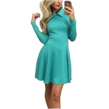 Women A-Line Dress Cute Peter Pan Collar Long Sleeve Dress Sexy Cusual Solid Slim Dress Vestidos Plus Size GV469