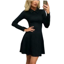 Women A-Line Dress Cute Peter Pan Collar Long Sleeve Dress Sexy Cusual Solid Slim Dress Vestidos Plus Size GV469