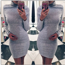 Women Mini Tricot Dress Turtleneck Grey Black Bodycon Office Dresses Casual Knitted Slim Vestidos Q0047