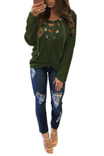 Casual Bandage Hoodies Long Sleeve Lace Up Pullovers Top Women Deep V-neck Hooded Sweatershirt LX112