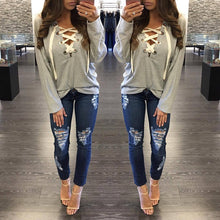 Casual Bandage Hoodies Long Sleeve Lace Up Pullovers Top Women Deep V-neck Hooded Sweatershirt LX112