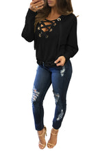 Casual Bandage Hoodies Long Sleeve Lace Up Pullovers Top Women Deep V-neck Hooded Sweatershirt LX112