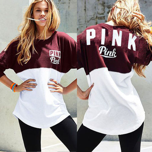 Casual Women Hoody Letter Print Pink Patchwork Hoodie Sweatshirt Hoodies Women's Tracksuit GV387