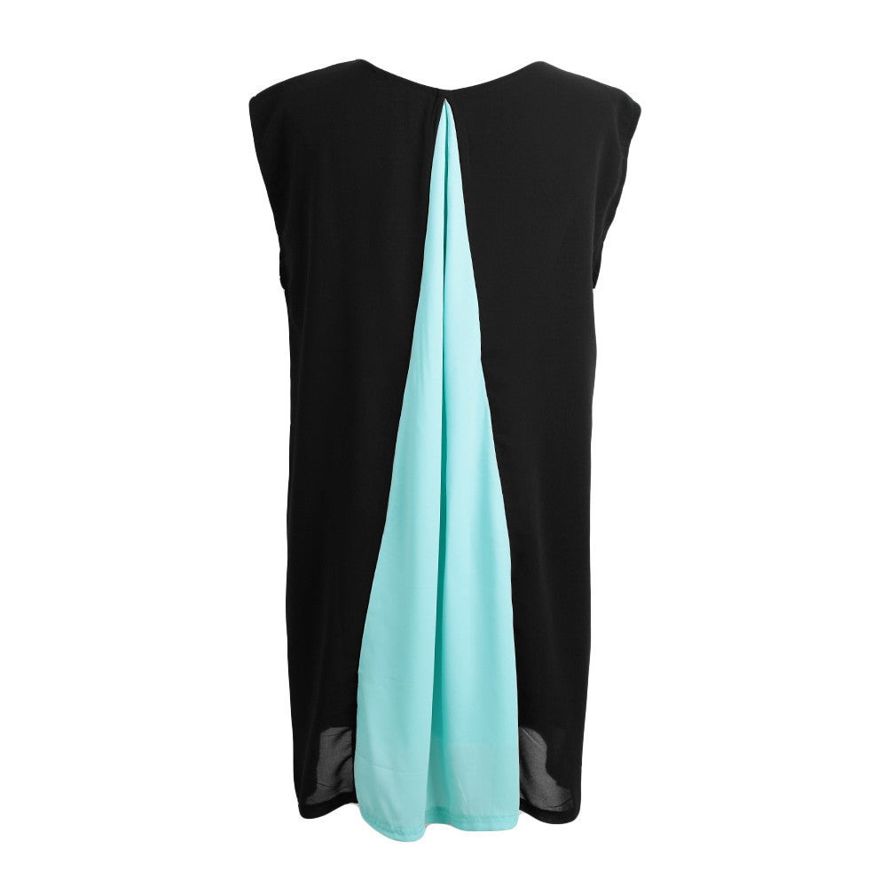 chiffon-women-dress-splicing-o-neck-sleeveless-mini-party-dress-partial-lined-beach-dress-white-blue-yellow BBL