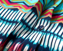 Contrast Colorful Wave Geometric Print Lapel Long sleeve Shirt Retro Women's Print Casual Loose Shirt Blouse Tops