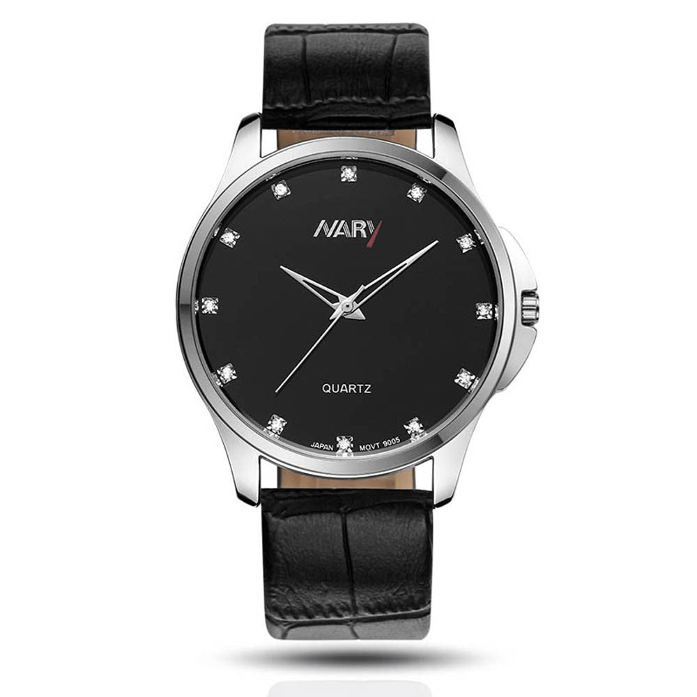 Fashion Dress LRhinestone Men Business Sport Leather Waterproof Quartz Wrist Watch