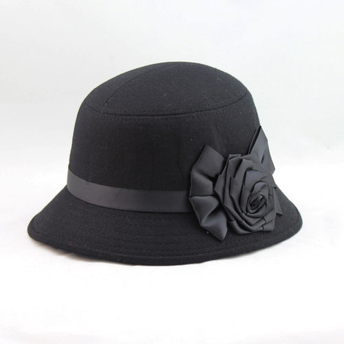 elegant-women-ladies-fedora-cloche-flower-rose-bucket-hat-headwear-gray BBL