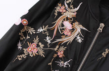 Embroidery Oriental Flower & Phoenix Bird Pattern Short Jacket Women's Bomber Jacket Coat Pilots Outerwear Tops