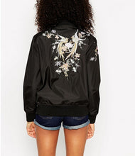Embroidery Oriental Flower & Phoenix Bird Pattern Short Jacket Women's Bomber Jacket Coat Pilots Outerwear Tops