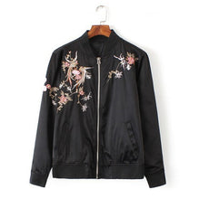 Embroidery Oriental Flower & Phoenix Bird Pattern Short Jacket Women's Bomber Jacket Coat Pilots Outerwear Tops