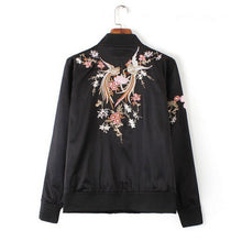 Embroidery Oriental Flower & Phoenix Bird Pattern Short Jacket Women's Bomber Jacket Coat Pilots Outerwear Tops