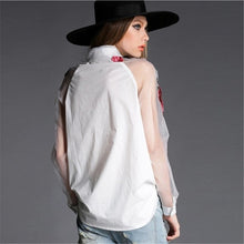 Floral Embroidery White Blouse Shirt Organza Patchwork Shirts Femeninas Women Clothing Tops Long Sleeve