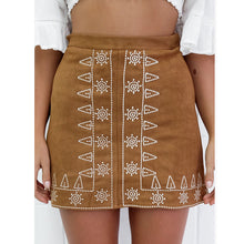 Geometric Embroidery Pencil Skirt Vintage Suede High Waist Skirts Womens Faldas Sexy Wrap Bodycon Skirt Mini Saias