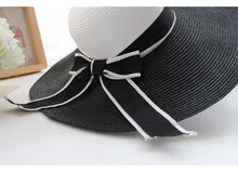 hats-for-women-straw-sun-hat-wide-brim-contrastcolor-bowknot-floppy-cap-beach-bohemia-headwear-black-and-white BBL