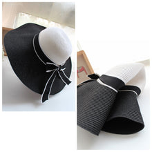 hats-for-women-straw-sun-hat-wide-brim-contrastcolor-bowknot-floppy-cap-beach-bohemia-headwear-black-and-white BBL