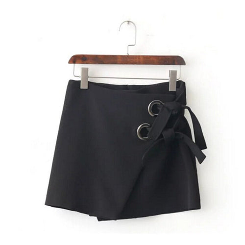 Irregular Metal Hole Bow Skirt Woman black color back zipper bandage mini short Skirts Femme