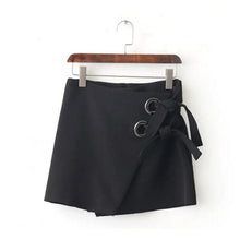 Irregular Metal Hole Bow Skirt Woman black color back zipper bandage mini short Skirts Femme