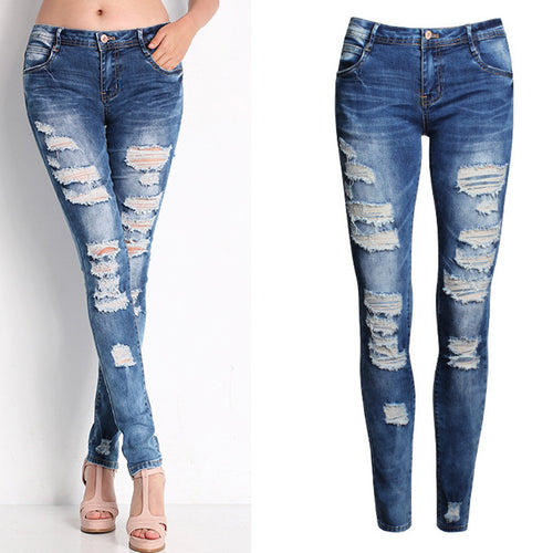 Jeans Woman Ladies Cotton Denim Pants Stretch Ripped Skinny Jeans Womens Bleach Denim Jeans Femme Low Waist Pencil Pants
