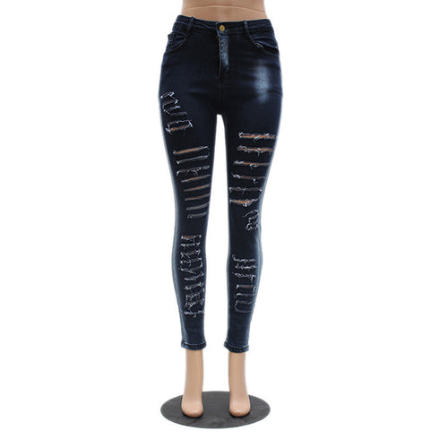 Jeans Woman Black Ripped Skinny Jeans Pencil Pants Trousers High Waist Hole Destroyed Vintage Women's Jeans