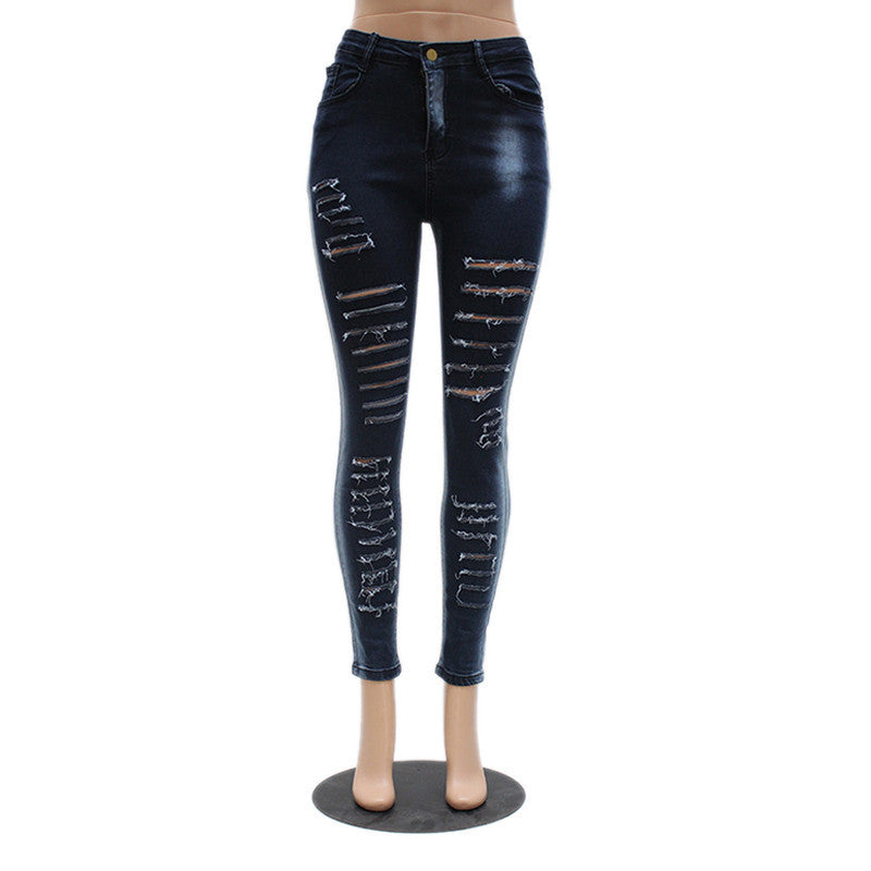 Jeans Woman Black Ripped Skinny Jeans Pencil Pants Trousers High Waist Hole Destroyed Vintage Women's Jeans